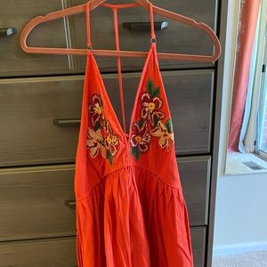Free People Red Embroidered Racer-back Dress